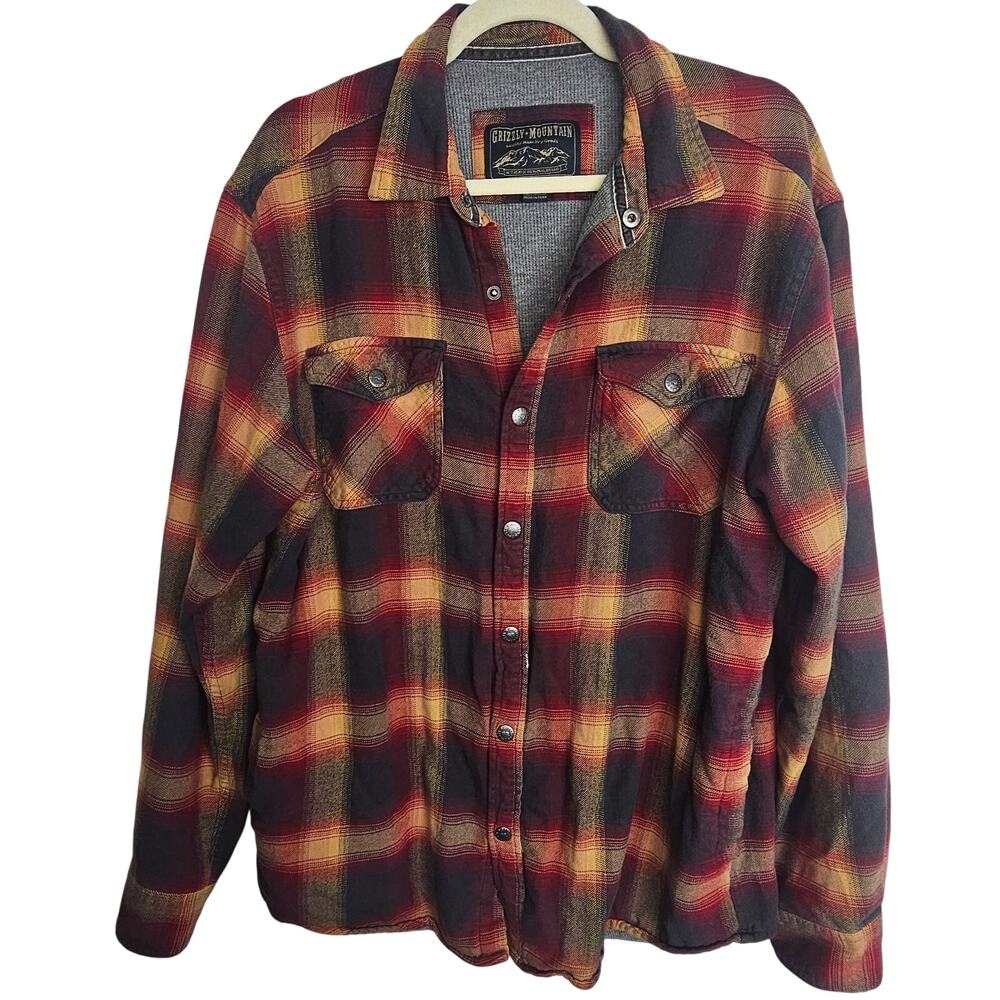 Grizzly Mountain Mens Plaid Flannel Shacket Sz L Snap Up Lined Gorpcore Outdoor